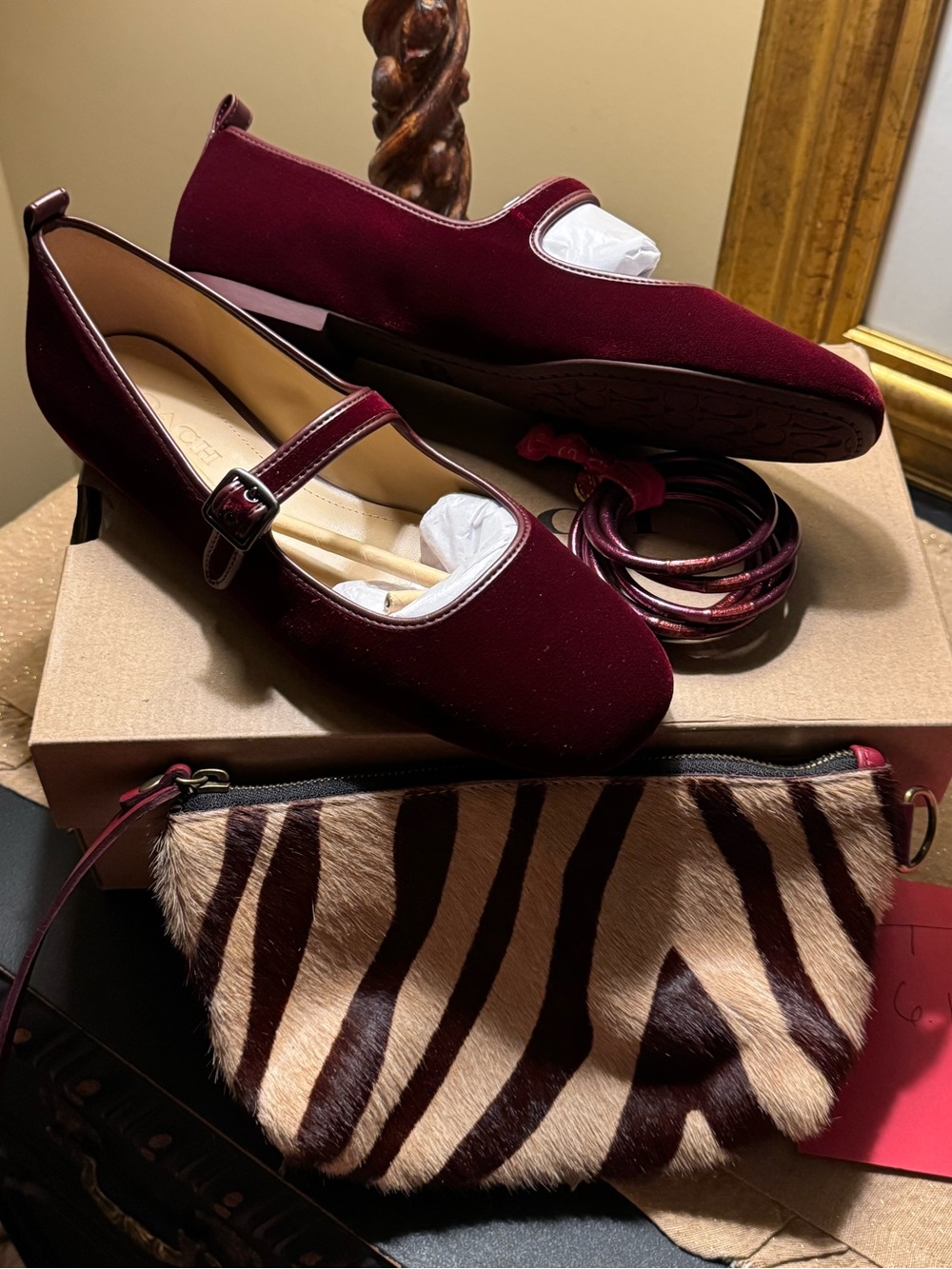 Coach Burgundy Merlot Velvet Mary Jane Flats NIB $175 9.5